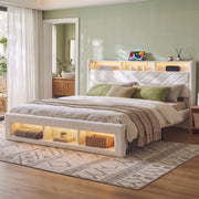 Artiss King Bed Frame with Storage, Charging Station & LED, White