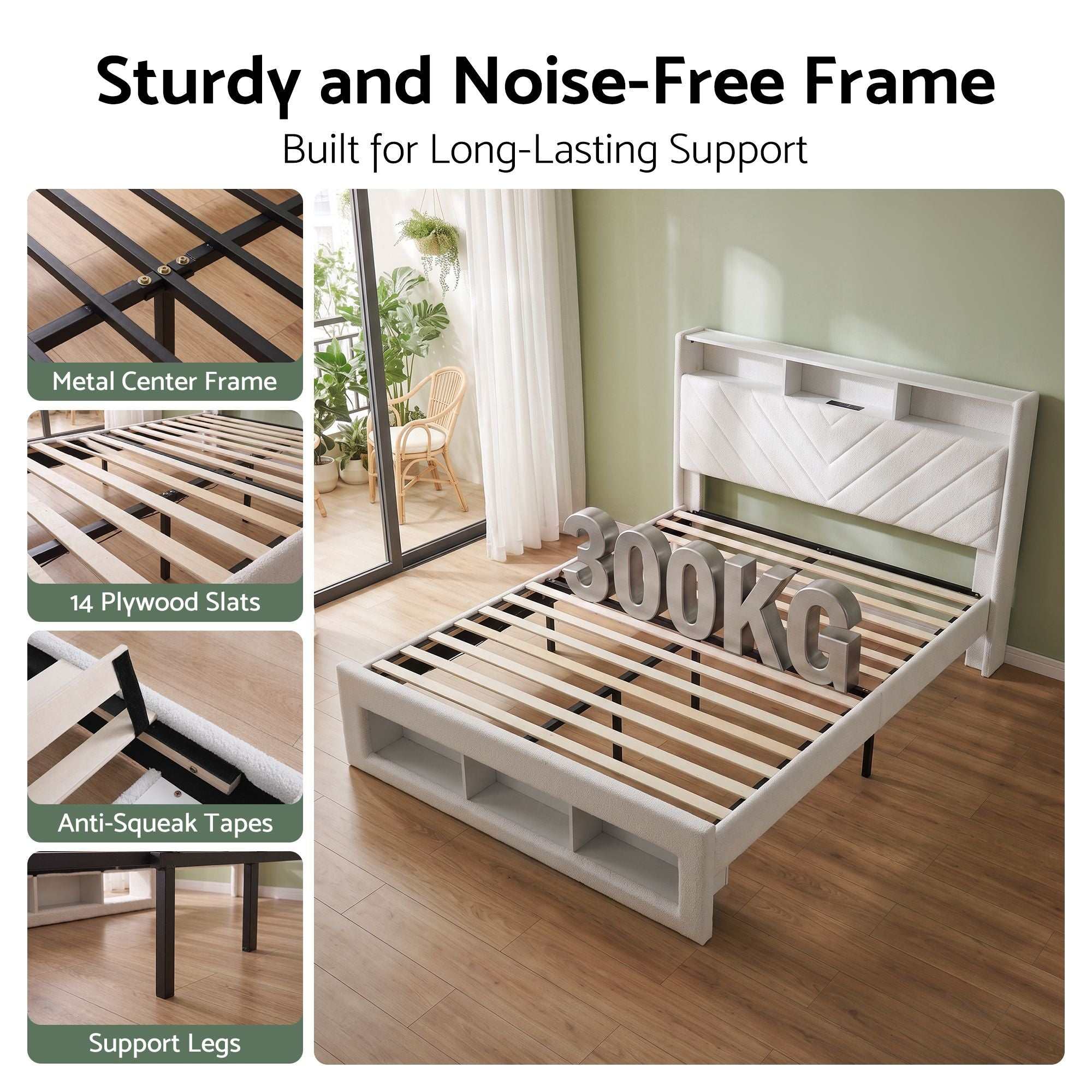 Artiss King Bed Frame with Storage, Charging Station & LED, White