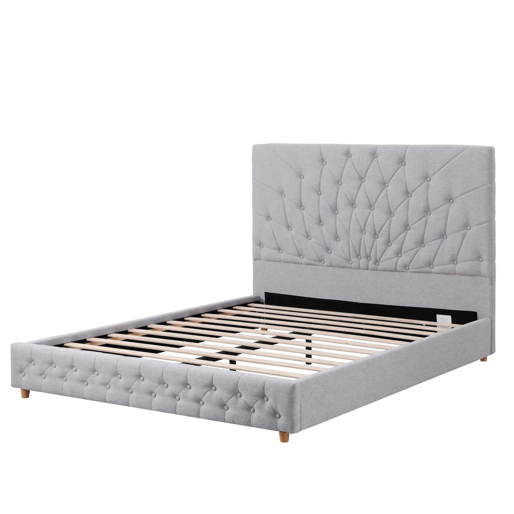 Artiss Queen Bed Frame with Tufted Headboard and Plywood Slats Grey