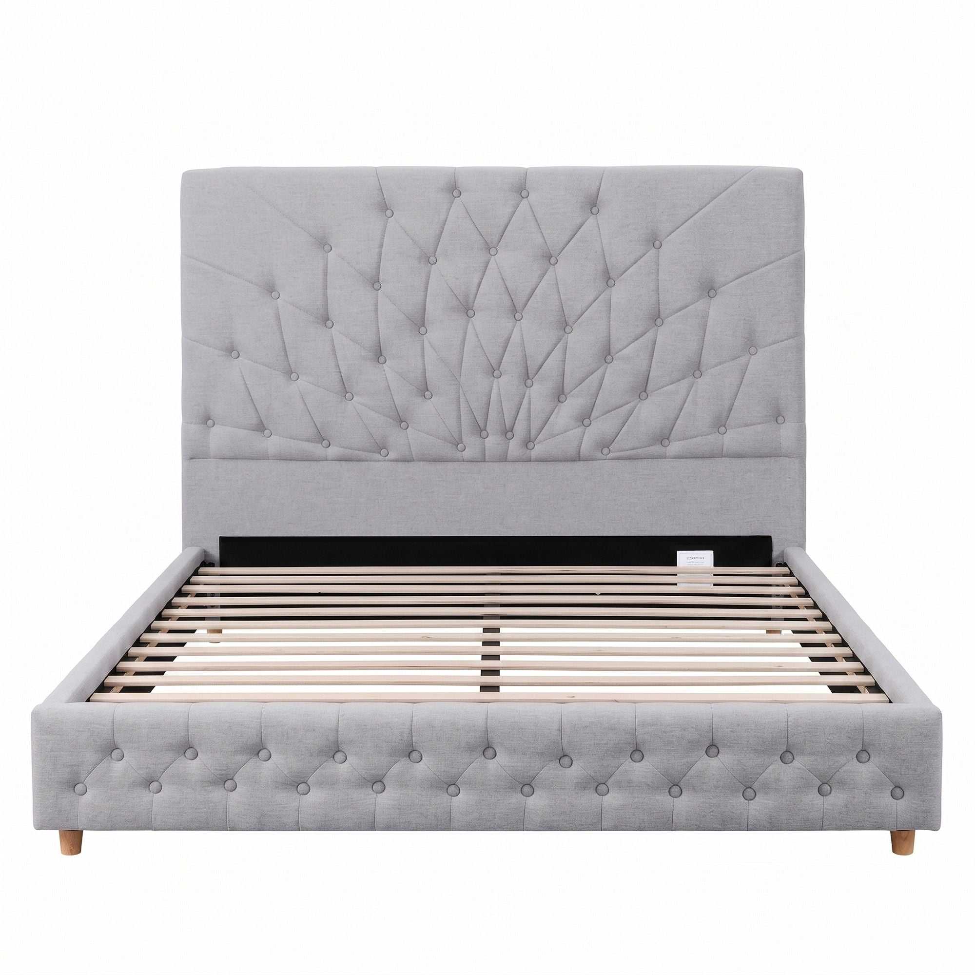 Artiss Queen Bed Frame with Tufted Headboard and Plywood Slats Grey