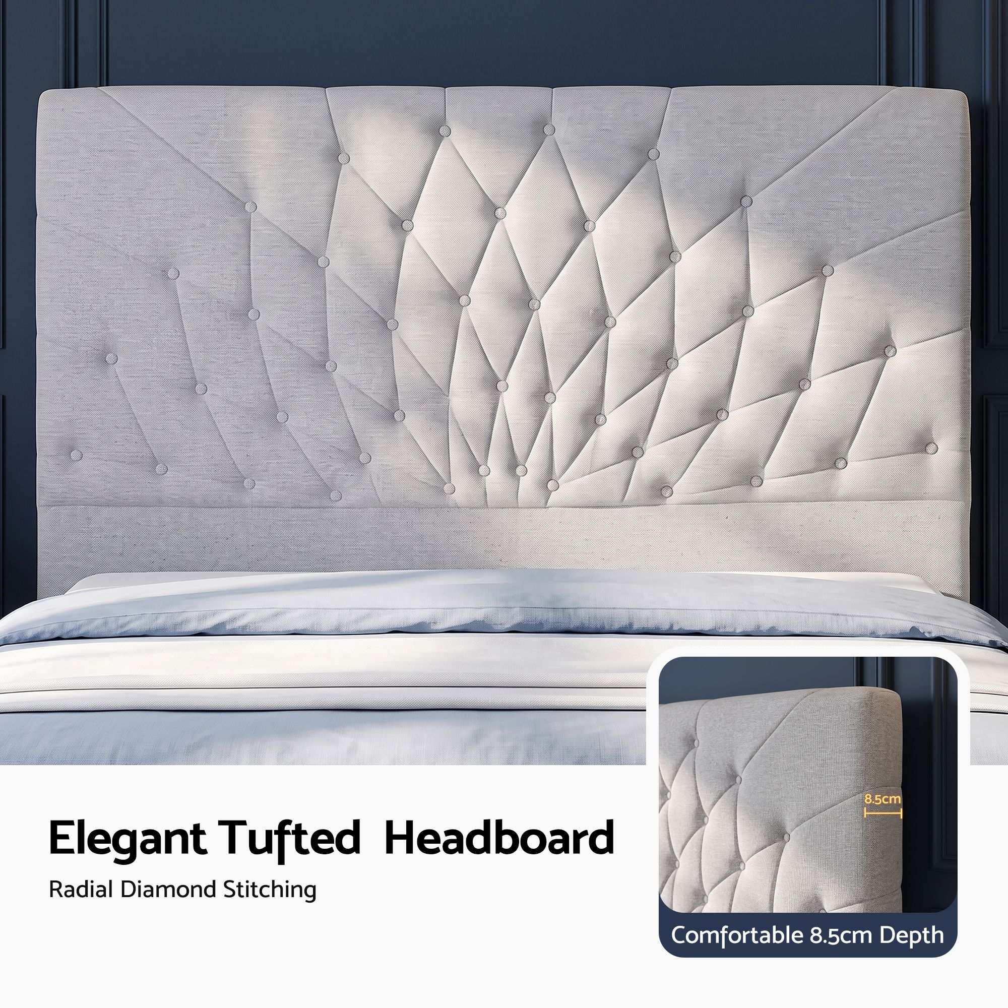 Artiss Queen Bed Frame with Tufted Headboard and Plywood Slats Grey