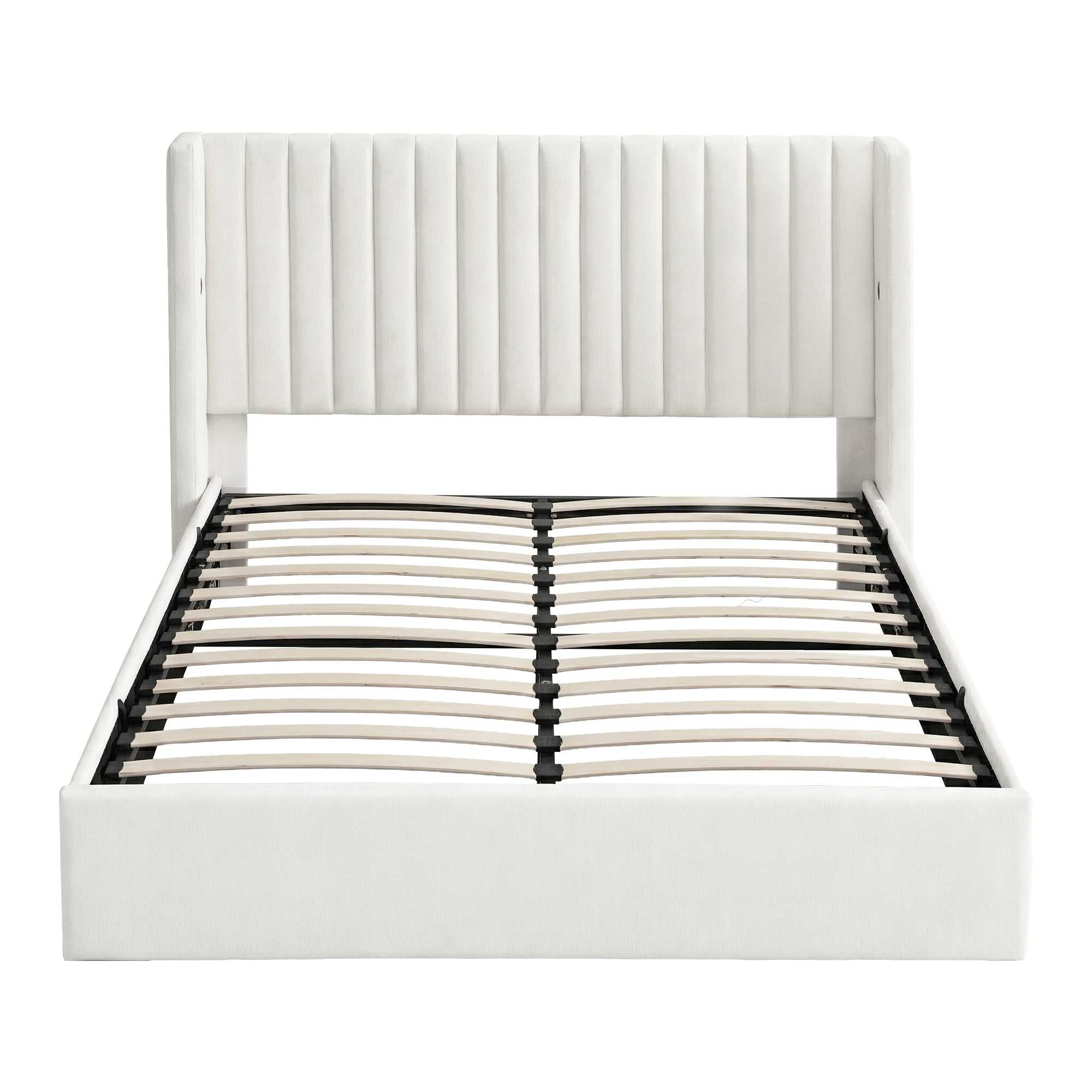 Artiss Double Bed Frame with Gaslift Storage USB Type-C Charging Ports Velvet Upholstery White