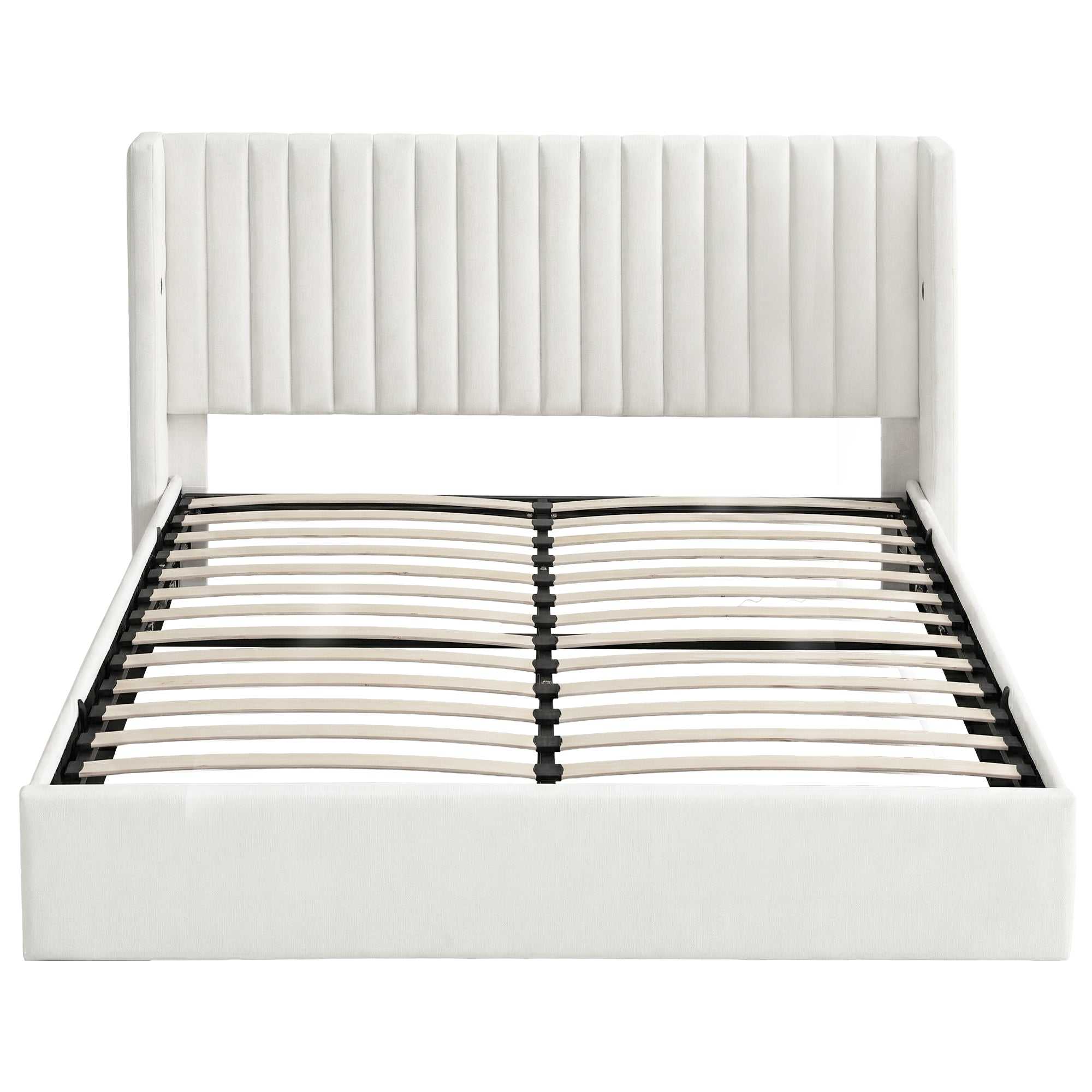 Artiss King Bed Frame with Gaslift Storage USB Type-C Charging Ports Velvet Upholstery White