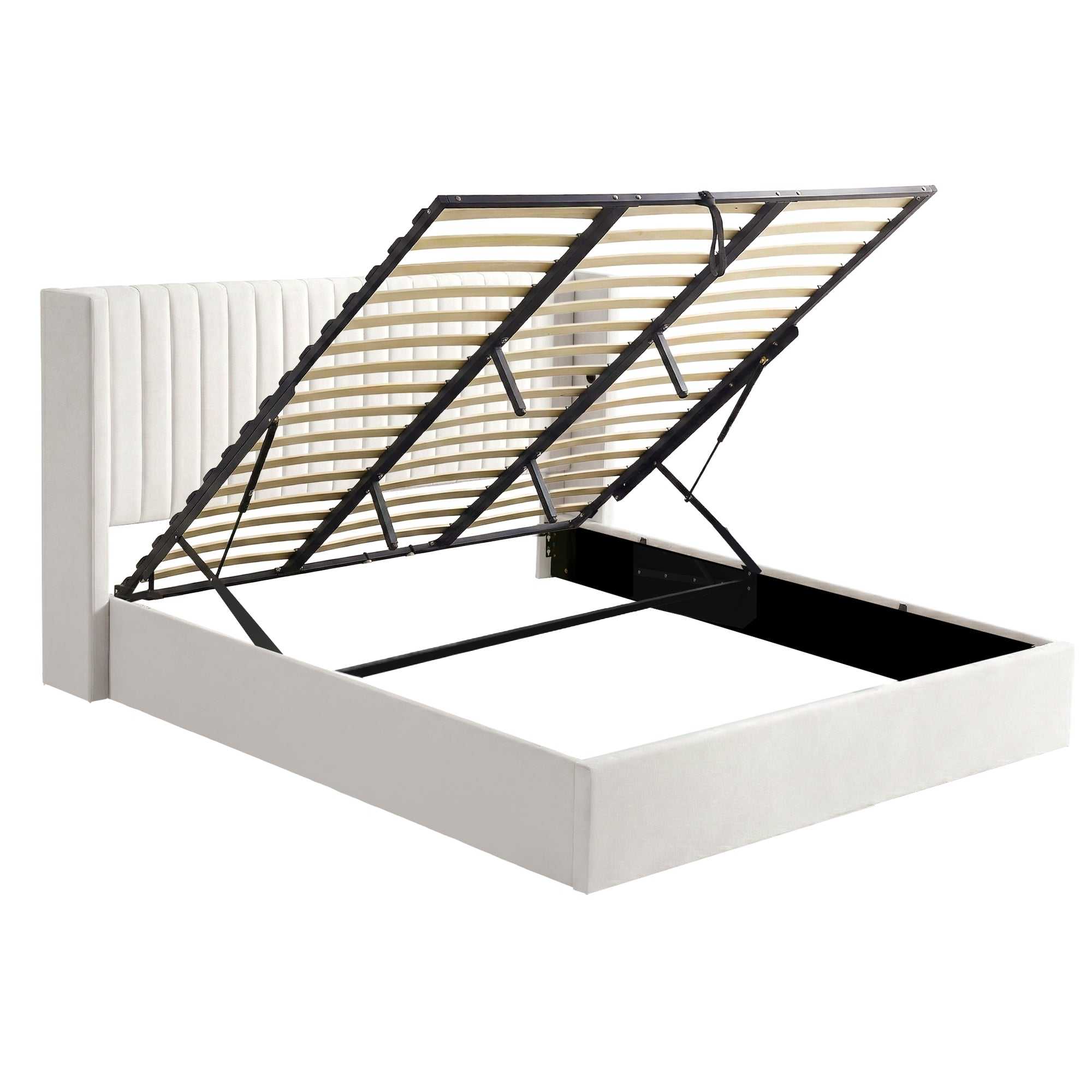 Artiss King Bed Frame with Gaslift Storage USB Type-C Charging Ports Velvet Upholstery White