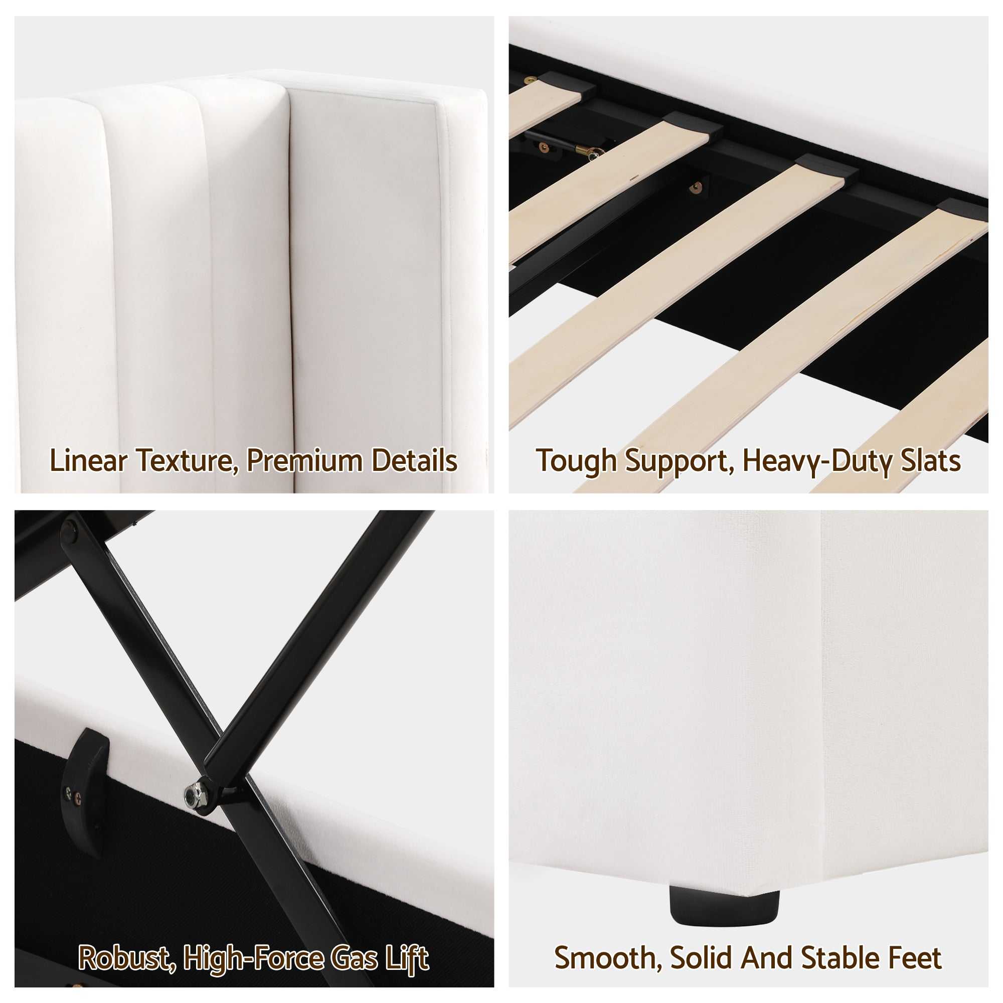 Artiss King Bed Frame with Gaslift Storage USB Type-C Charging Ports Velvet Upholstery White