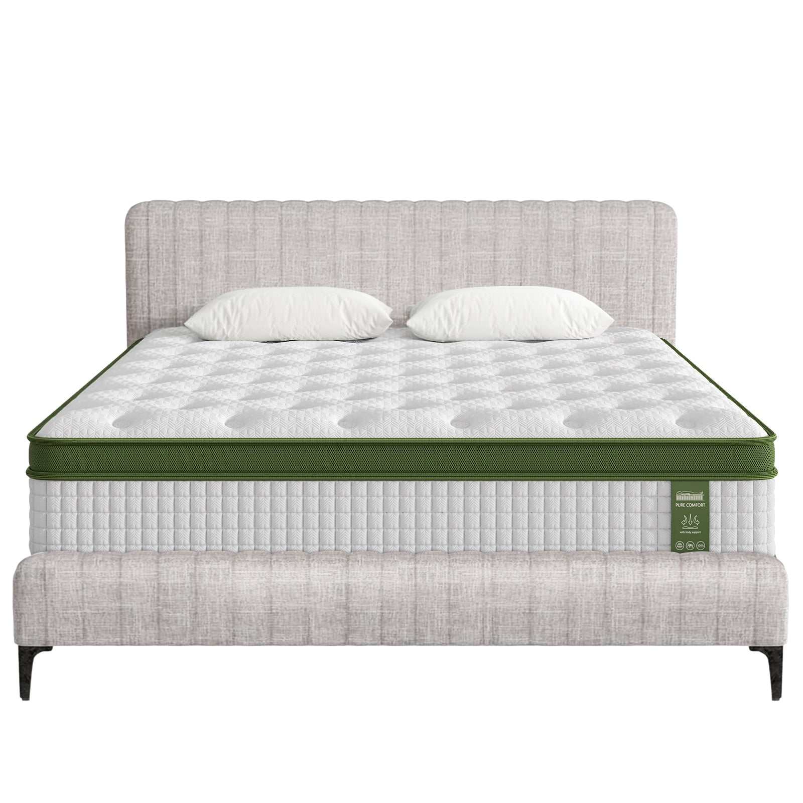 Artiss BedStory King Bed Frame with Mattress Set Platform Base Pocket Coil Linen Upholstered