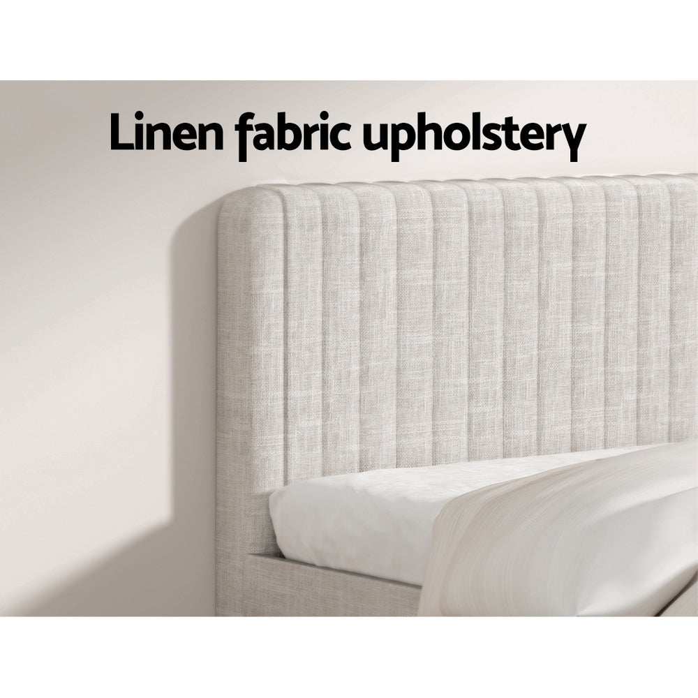 Artiss BedStory Queen Bed Frame with Mattress Set Platform Base Pocket Coil Linen Upholstered