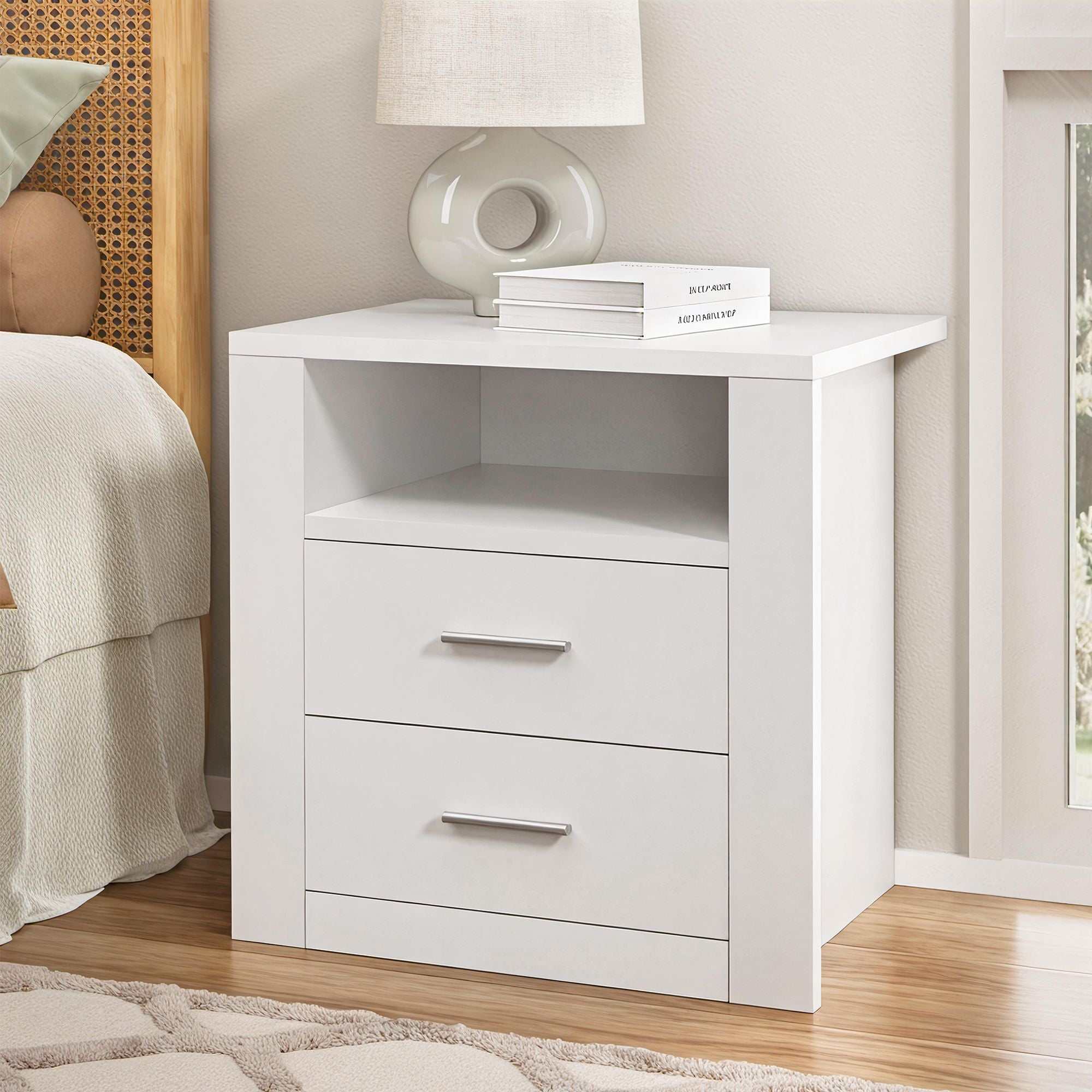 Artiss Queen Bed Frame with Storage and Bedside Table Set Boucle Fabric Gas Lift Bed Base 2-Drawer Nightstand