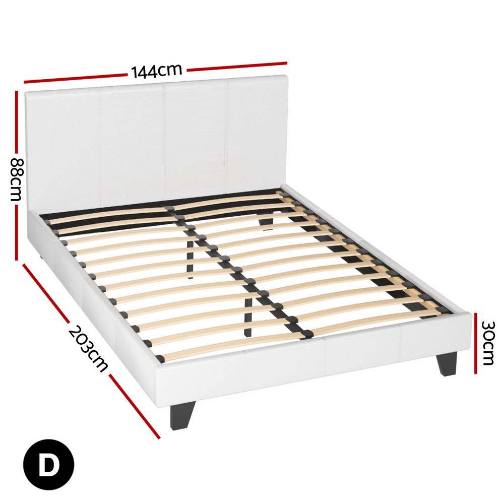 Artiss Double Bed Frame and BedStory Hybrid Mattress Bundle with Headboard White