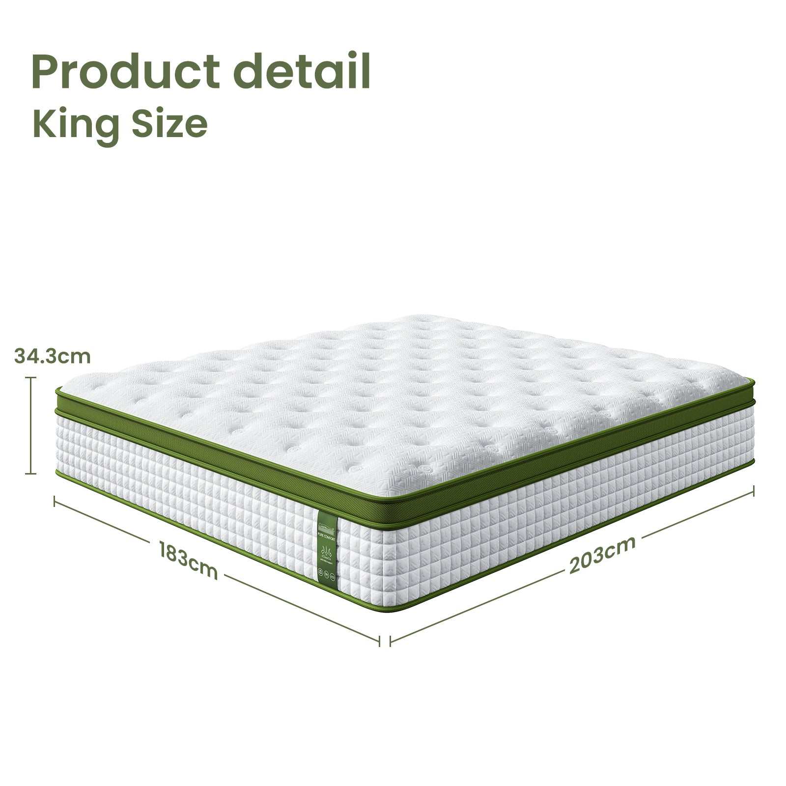 Artiss BedStory King Bed Frame Set With Hybrid Mattress Medium Firm Linen Grey