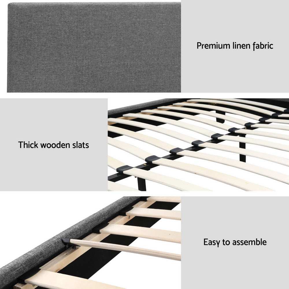 Artiss BedStory King Bed Frame Set With Hybrid Mattress Medium Firm Linen Grey