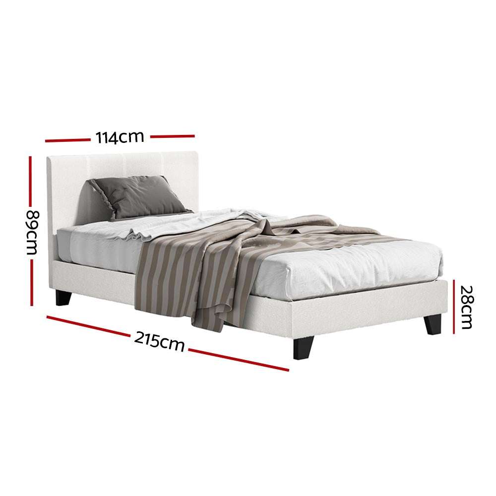 Artiss King Single Bed Set with BedStory Hybrid Mattress Upholstered Platform White Boucle Fabric