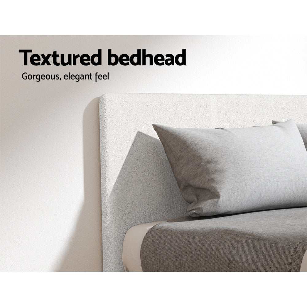 Artiss King Single Bed Set with BedStory Hybrid Mattress Upholstered Platform White Boucle Fabric