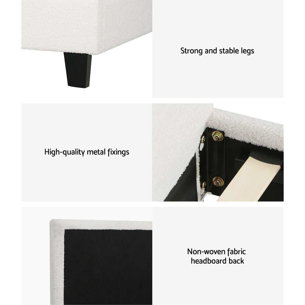 Artiss King Single Bed Set with BedStory Hybrid Mattress Upholstered Platform White Boucle Fabric