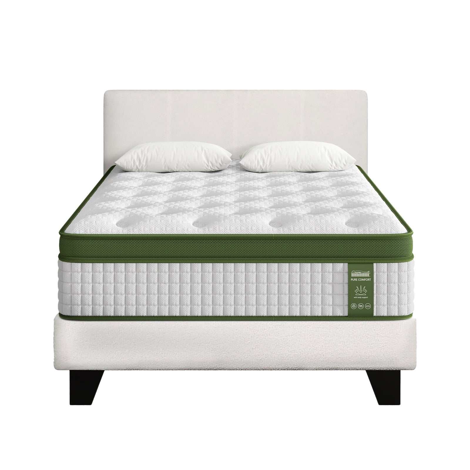 Artiss King Single Bed Set with BedStory Hybrid Mattress Upholstered Platform White Boucle Fabric