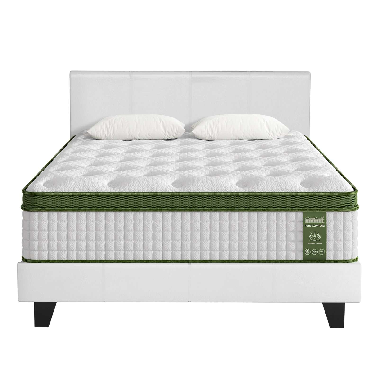 Artiss BedStory Queen Bed Frame Set with Hybrid Mattress and Leather Frame Medium White