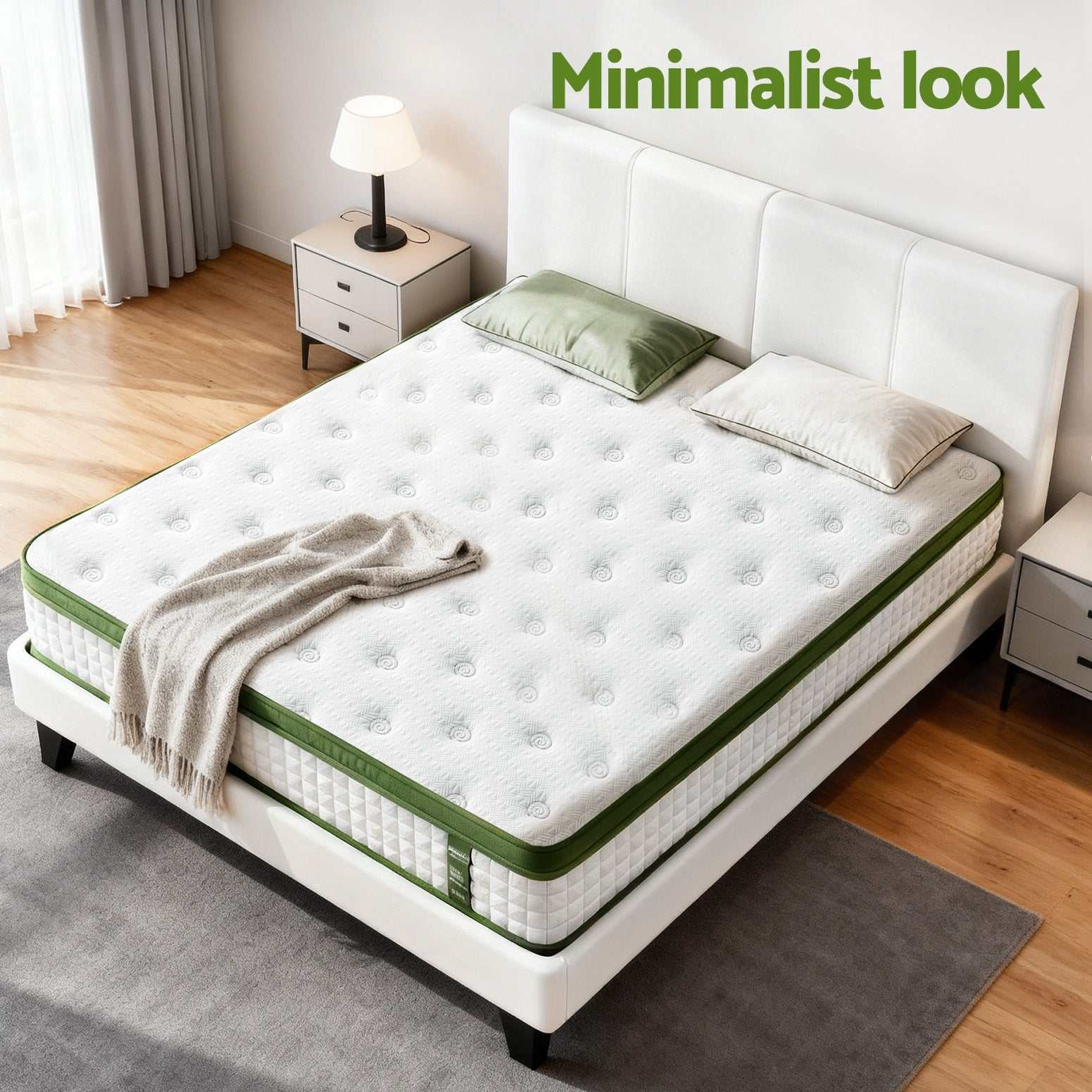 Artiss Double Bed Frame Platform White PVC Leather Hybrid Mattress Modern