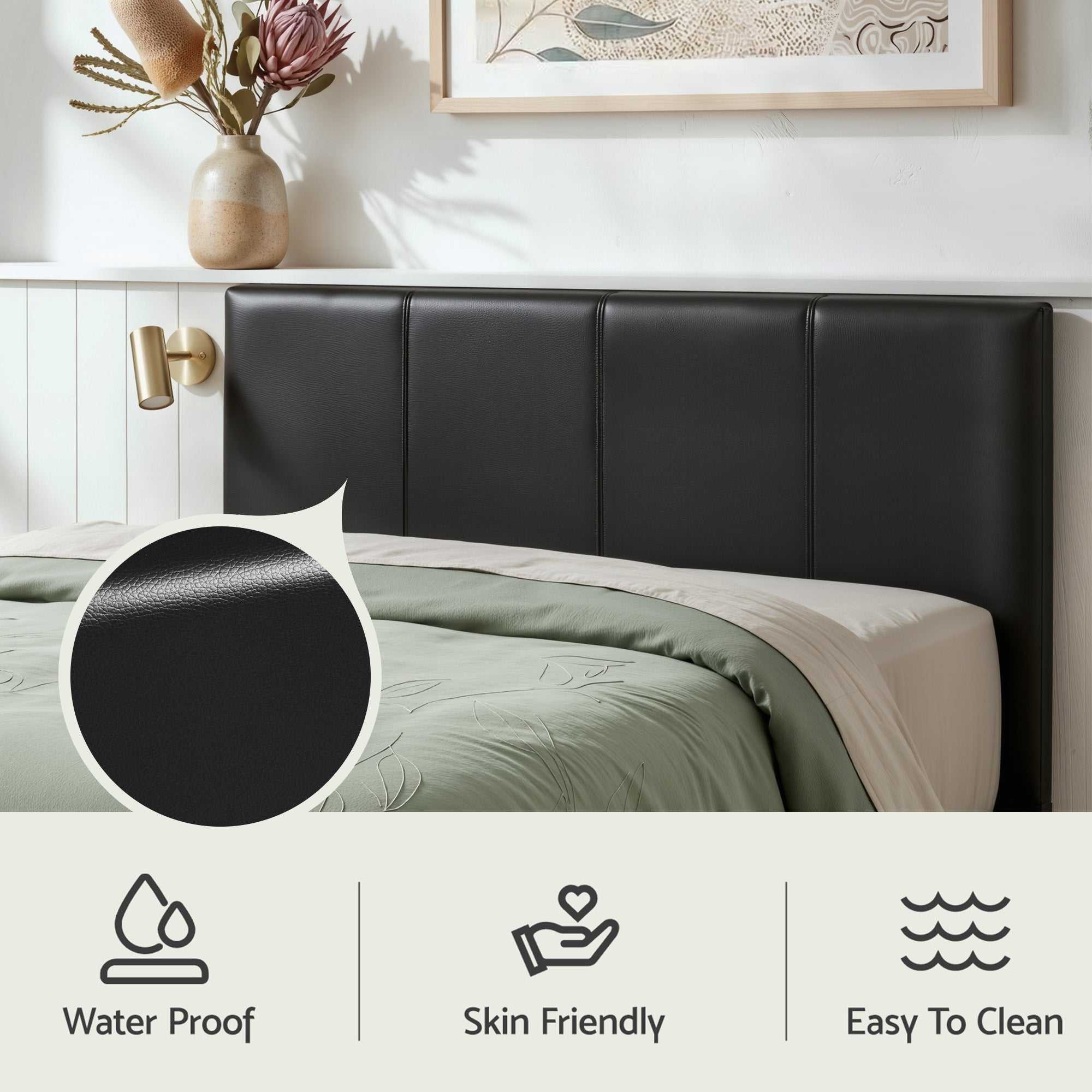 Artiss Gas Lift Queen Bed Frame and 2 Bedside Table Set Leather Black