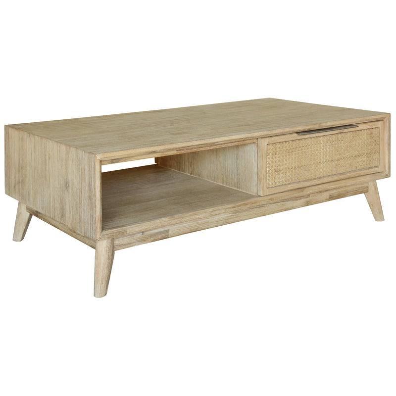 Grevillea Solid Acacia Timber Coffee Table Rattan 130cm - Brown