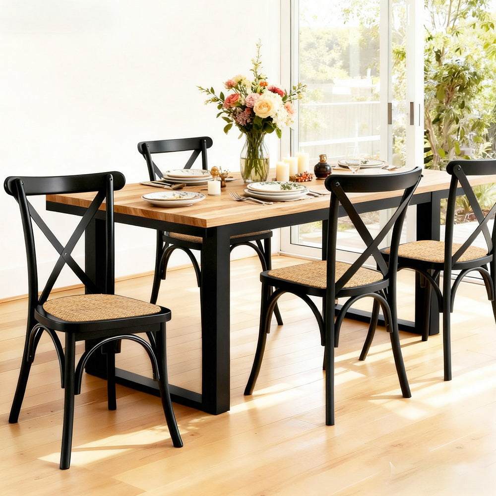 Artiss 4x Dining Chairs Rattan Wooden Kitchen Accent Chair Cafe Lounge Rubber Wood