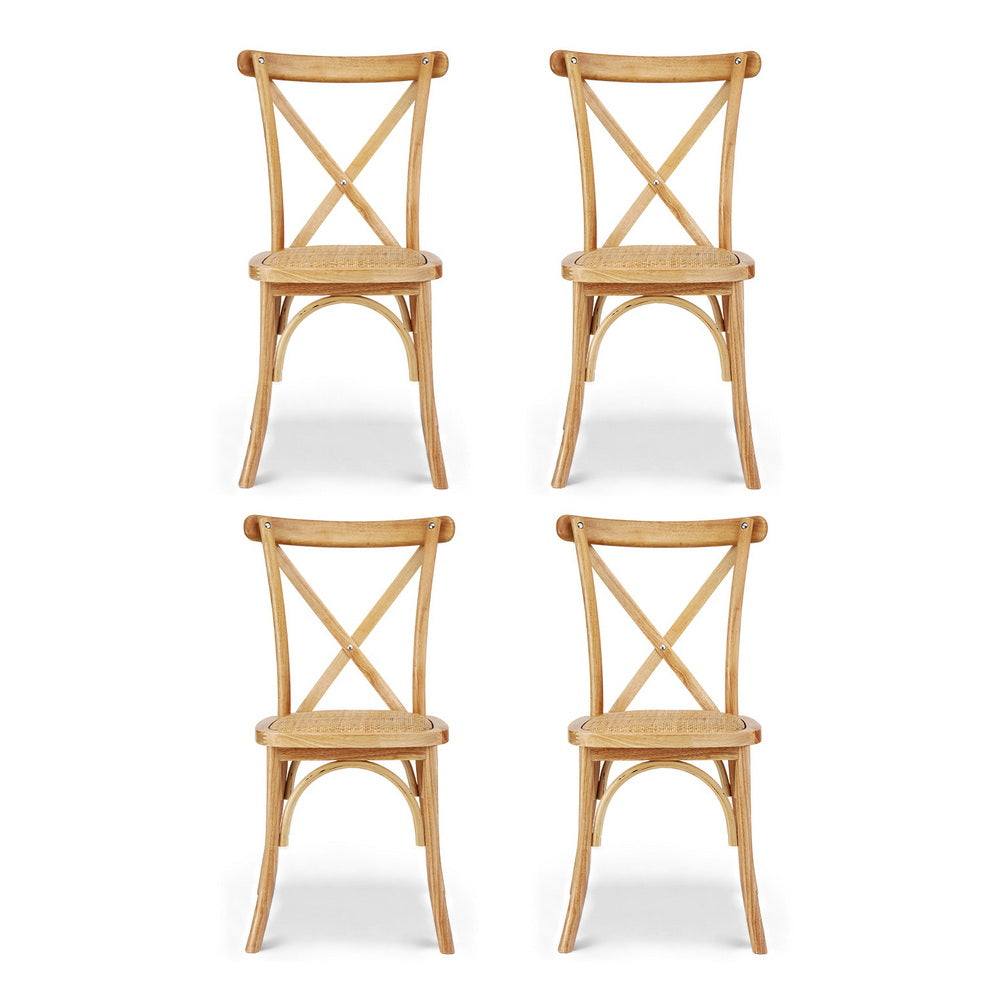Artiss 4x Dining Chairs Rattan Wooden Kitchen Accent Chair Cafe Lounge Rubber Wood