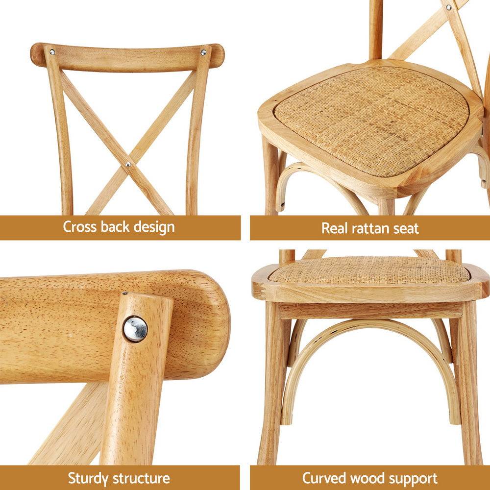 Artiss 4x Dining Chairs Rattan Wooden Kitchen Accent Chair Cafe Lounge Rubber Wood