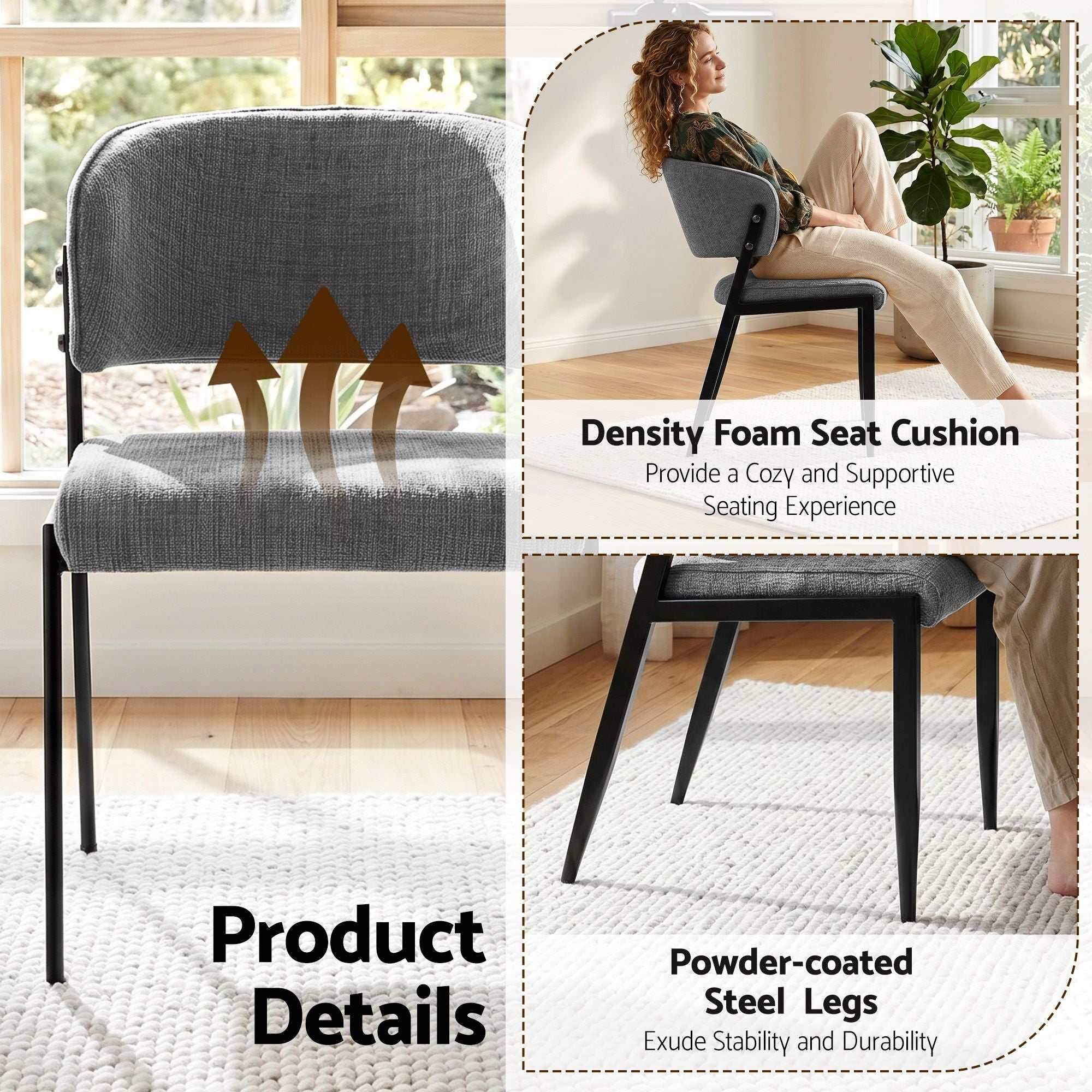 Artiss Dining Chairs Set of 6 Linen Fabric Soft Upholstered Chairs Grey