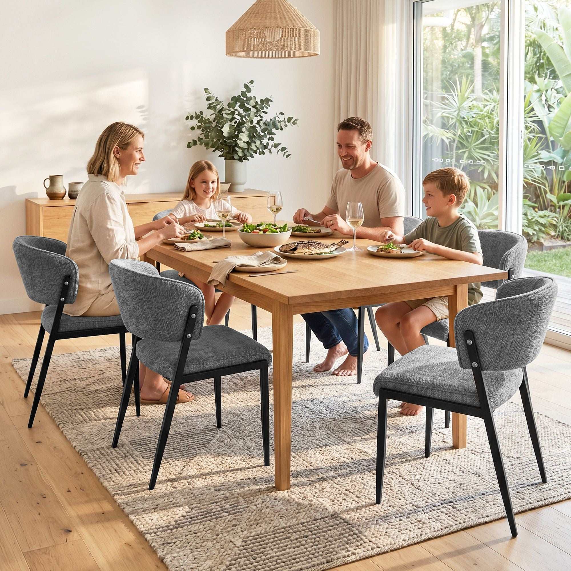 Artiss Dining Chairs Set of 6 Linen Fabric Soft Upholstered Chairs Grey