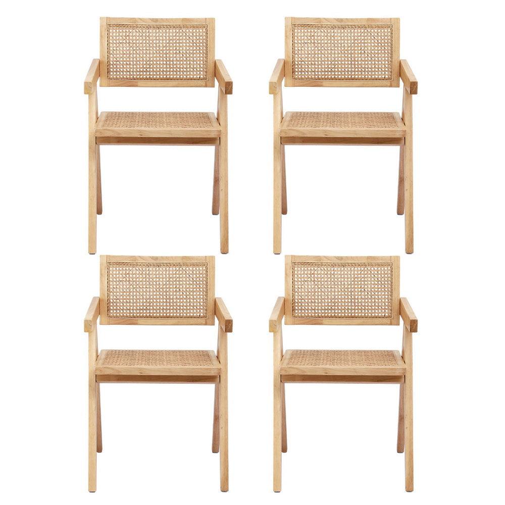 Artiss 4x Dining Chairs Wooden Rattan Seat Rubber Wood Frame