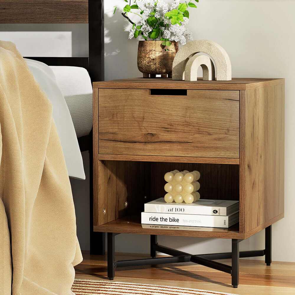 Artiss Bedside Table Drawers Side Table Shelf Storage Nightstand Rust 