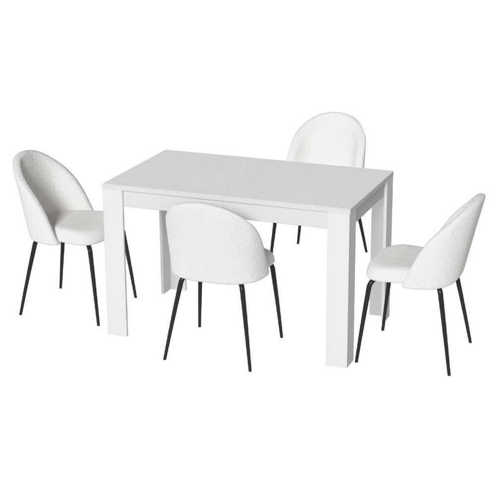 White Artiss Dining Table and 4 Chairs Set with Sherpa Upholstery.