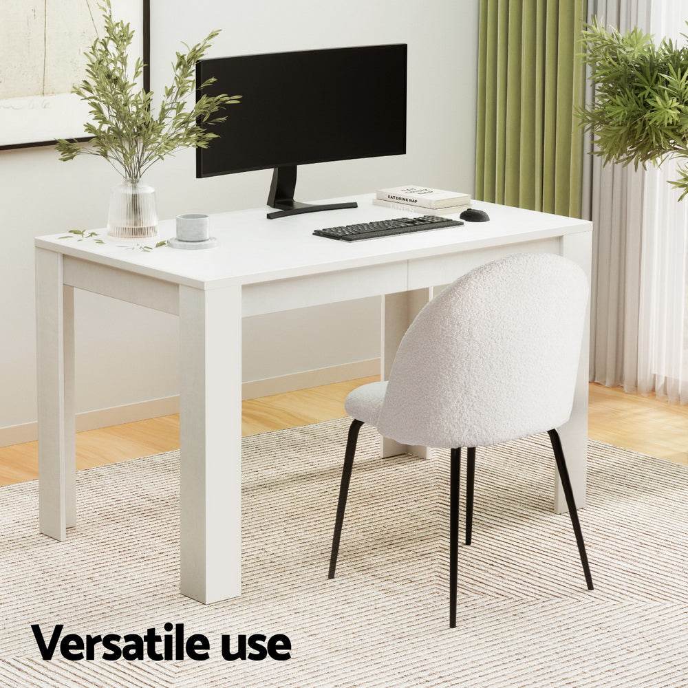Contemporary white dining table set with sherpa upholstered chairs from Artiss.