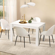 White Artiss Dining Table and 4 Sherpa Chairs Set in modern room.