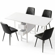 Artiss Dining Table and Chairs Set 5pcs Foldable Kitchen Furniture with 2 Drawers Black and White