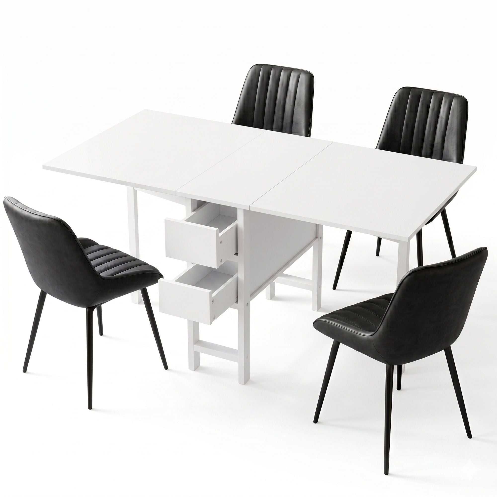 Artiss Dining Table and Chairs Set 5pcs Foldable Kitchen Furniture with 2 Drawers Black and White