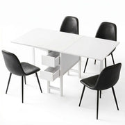 Artiss Dining Table and Chairs Set 5pcs Foldable with 2 Drawers Black and White