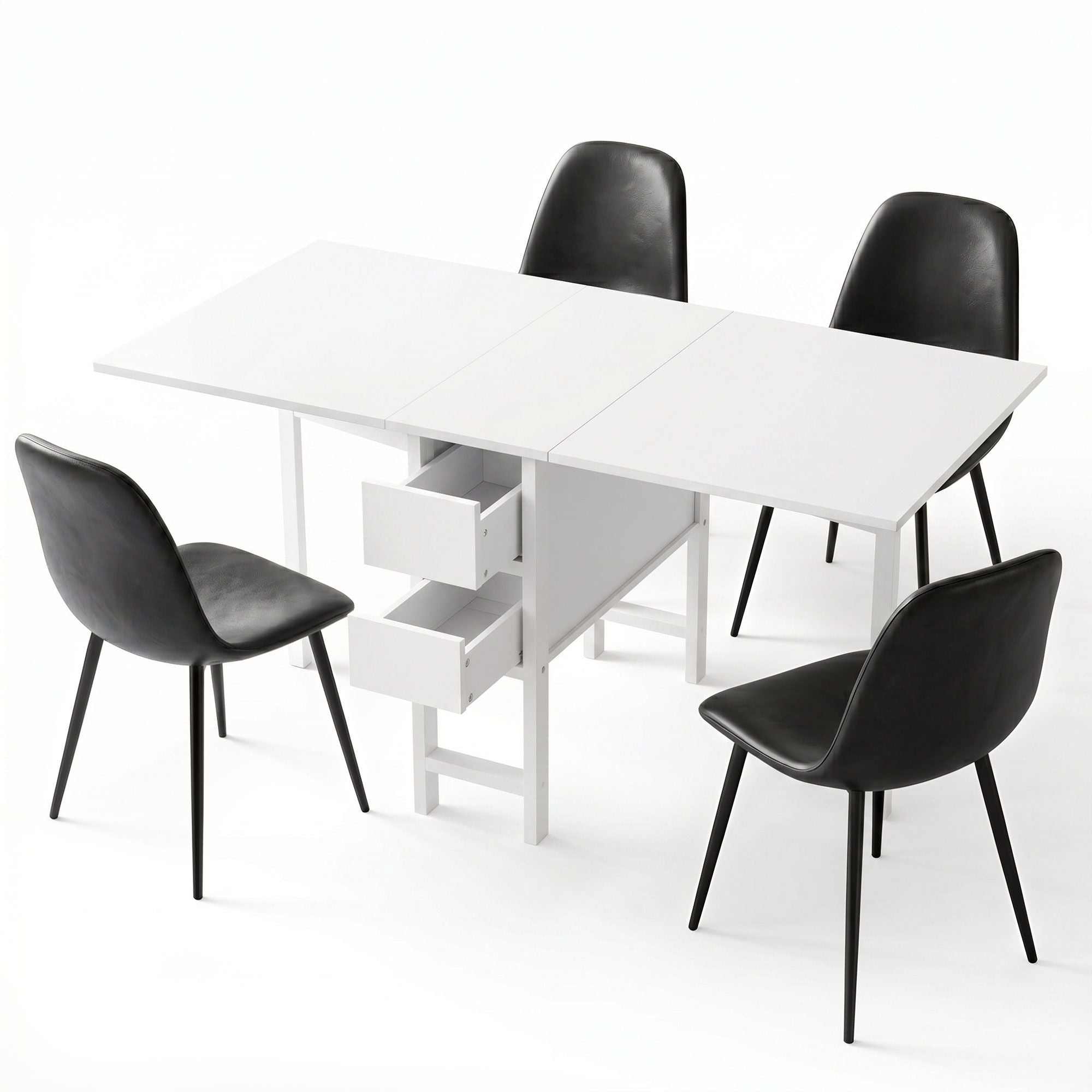 Artiss Dining Table and Chairs Set 5pcs Foldable with 2 Drawers Black and White