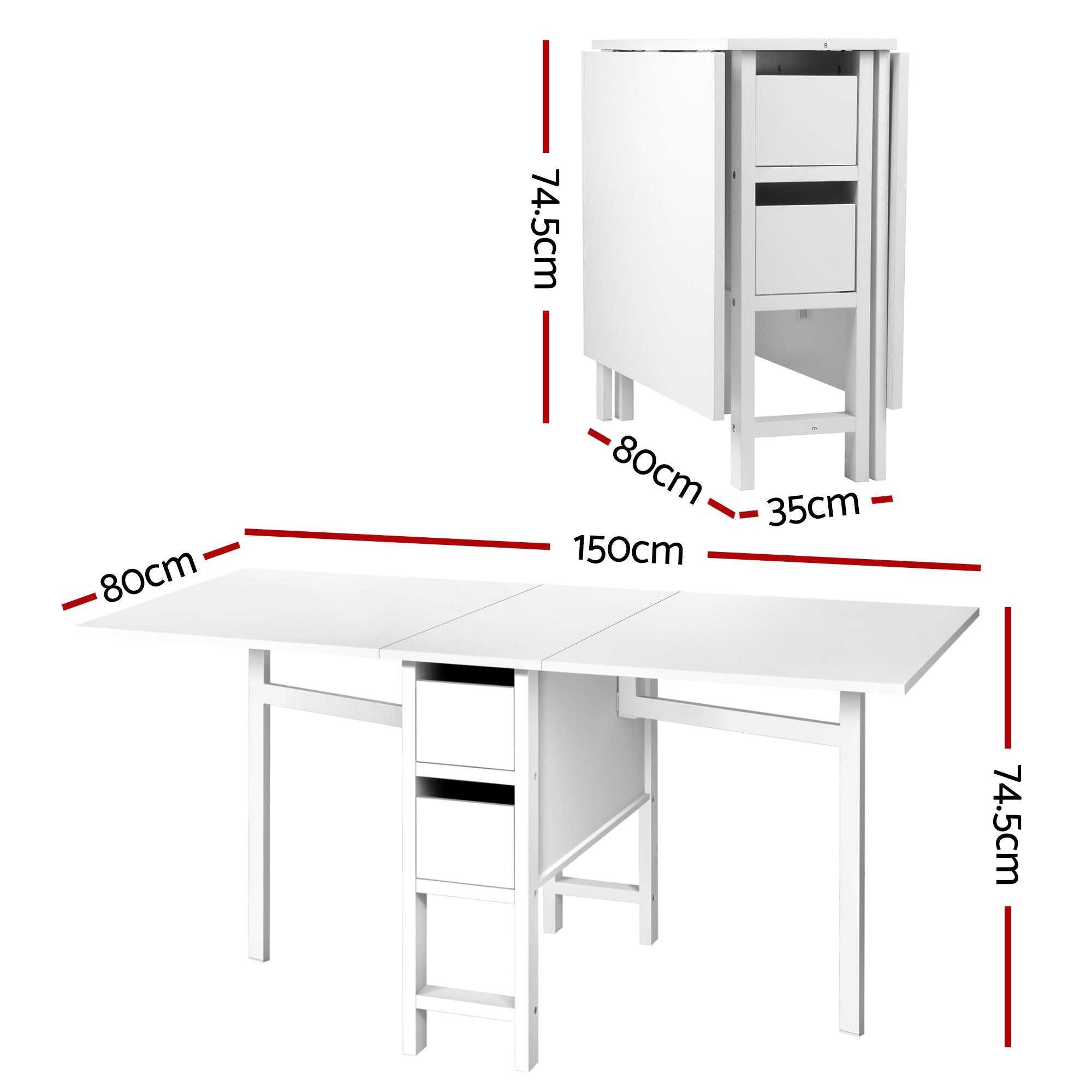 Artiss Dining Table and Chairs Set 5pcs Foldable with 2 Drawers Black and White