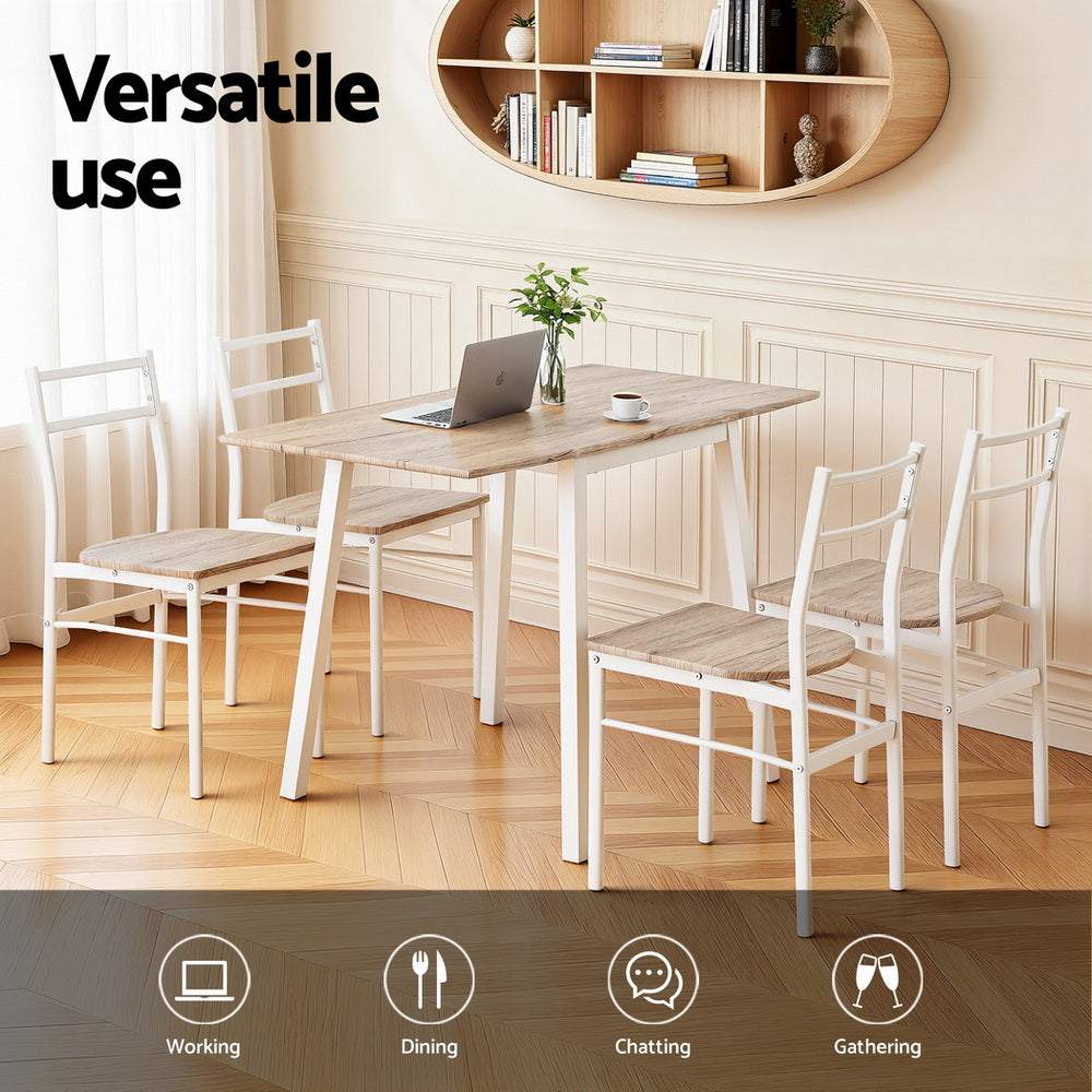 Artiss Dining Table and Chairs Set 5pcs Foldable Kitchen Furniture Natural White