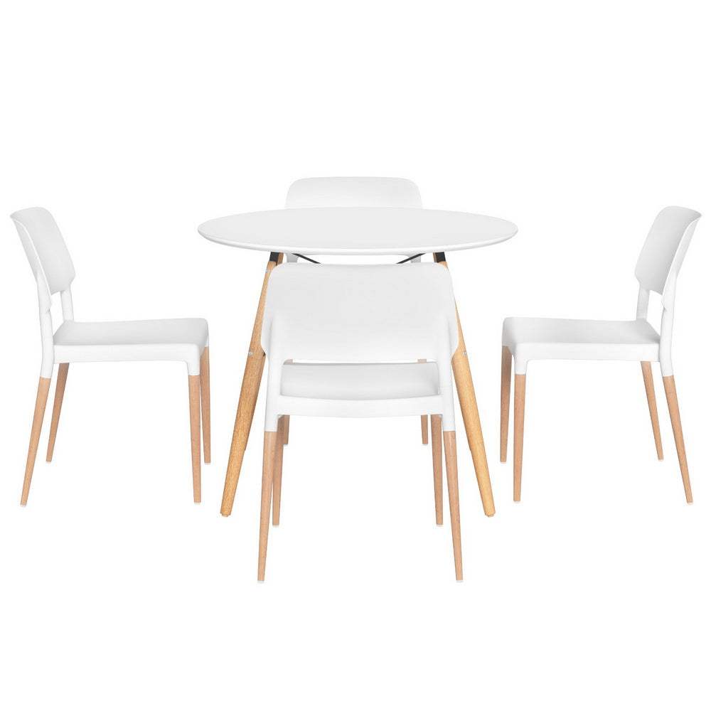 1 Artiss Dining Table and 4 Chairs Set Round White