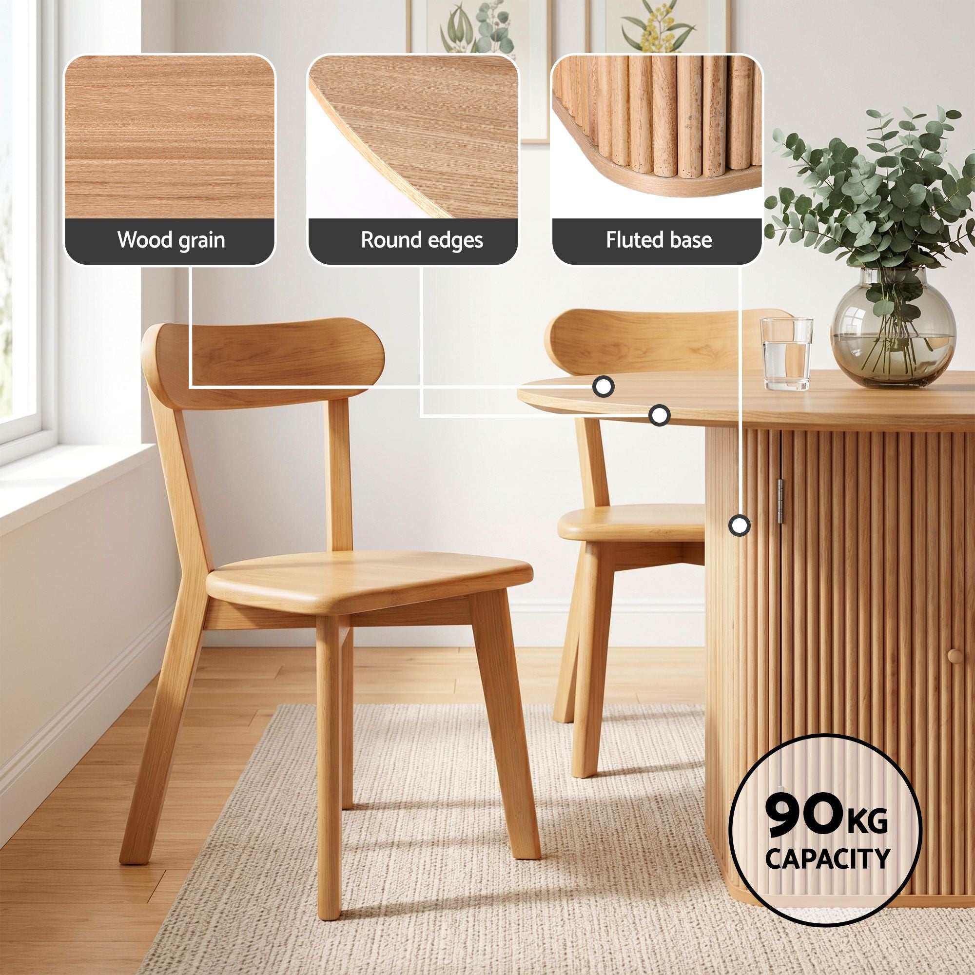 1 Artiss Dining Table and 4 Chairs Set Natural Timber