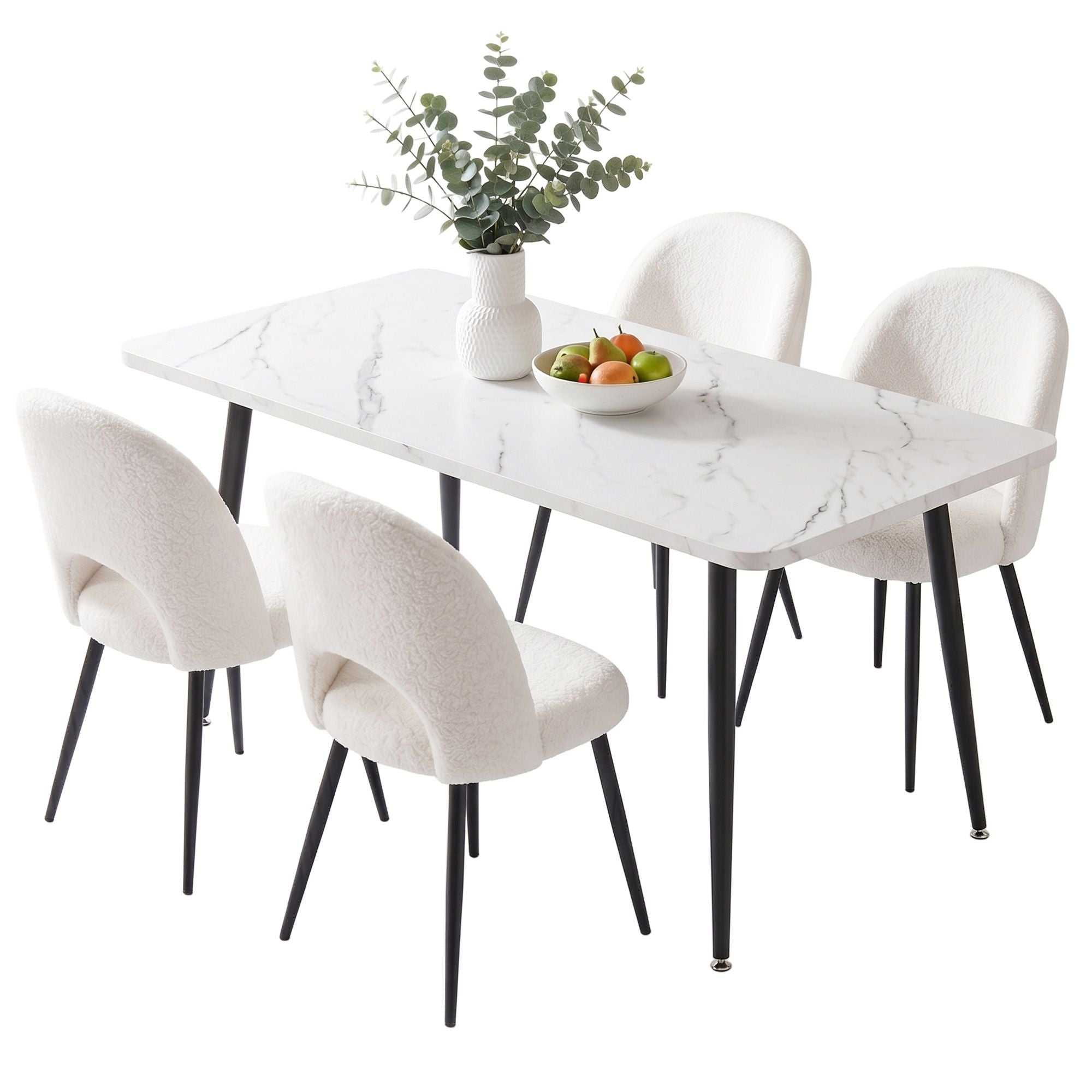 Artiss Dining Table and Chairs Set 5pcs Kitchen Furniture Marble White