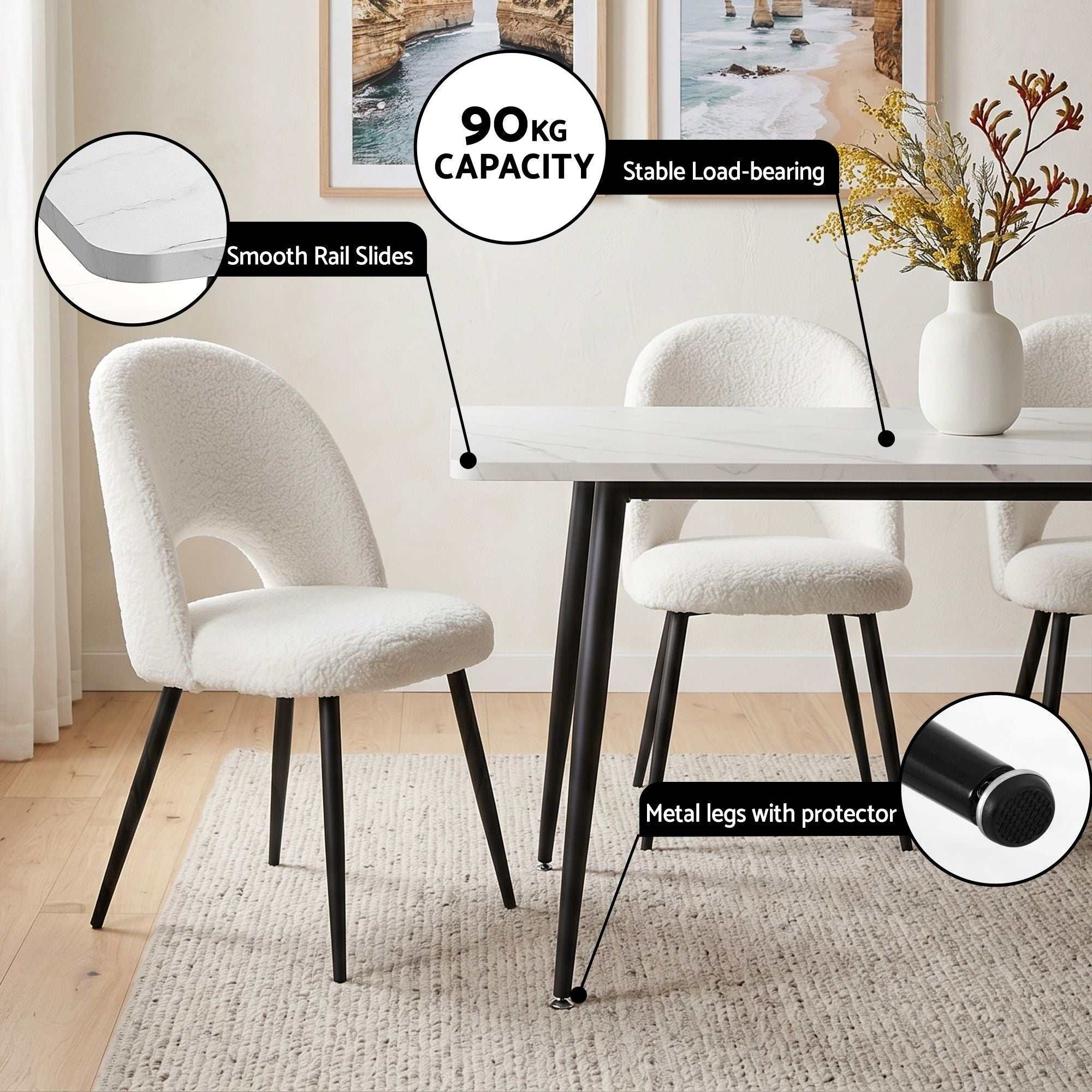 Artiss Dining Table and Chairs Set 5pcs Kitchen Furniture Marble White
