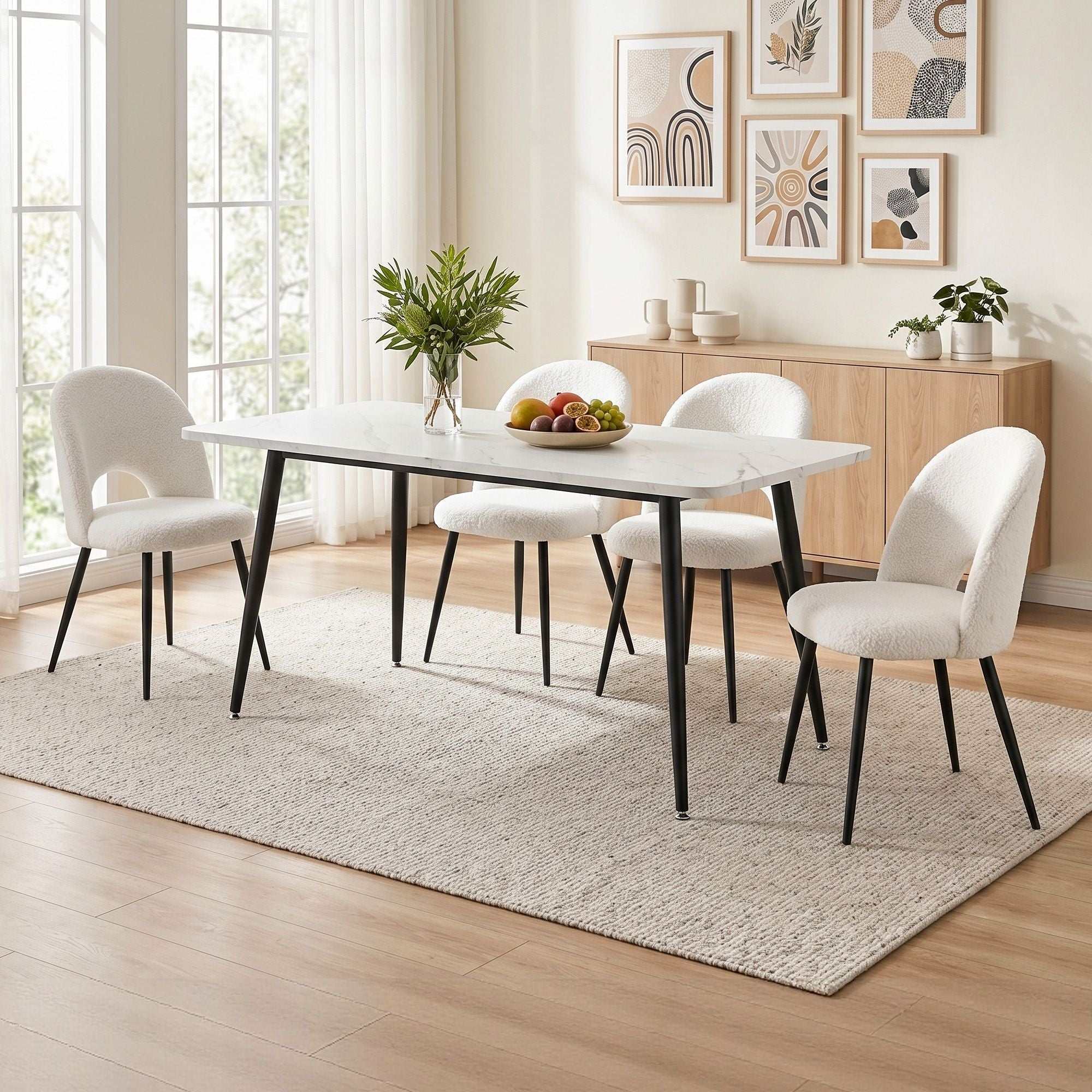 Artiss Dining Table and Chairs Set 5pcs Kitchen Furniture Marble White