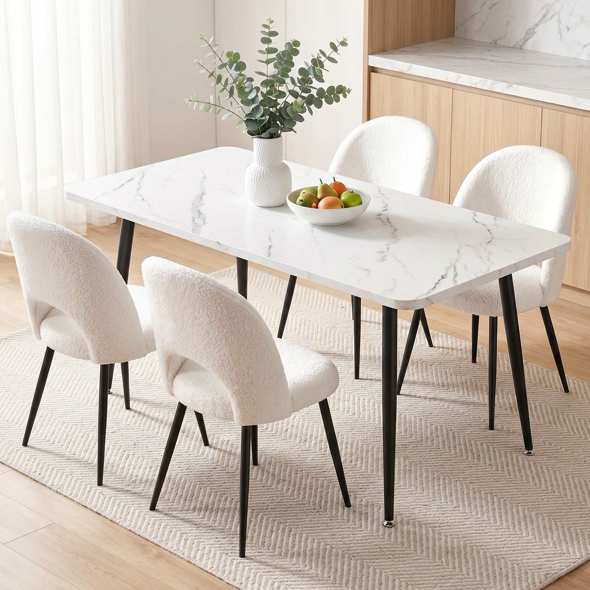 Artiss Dining Table and Chairs Set 5pcs Kitchen Furniture Marble White