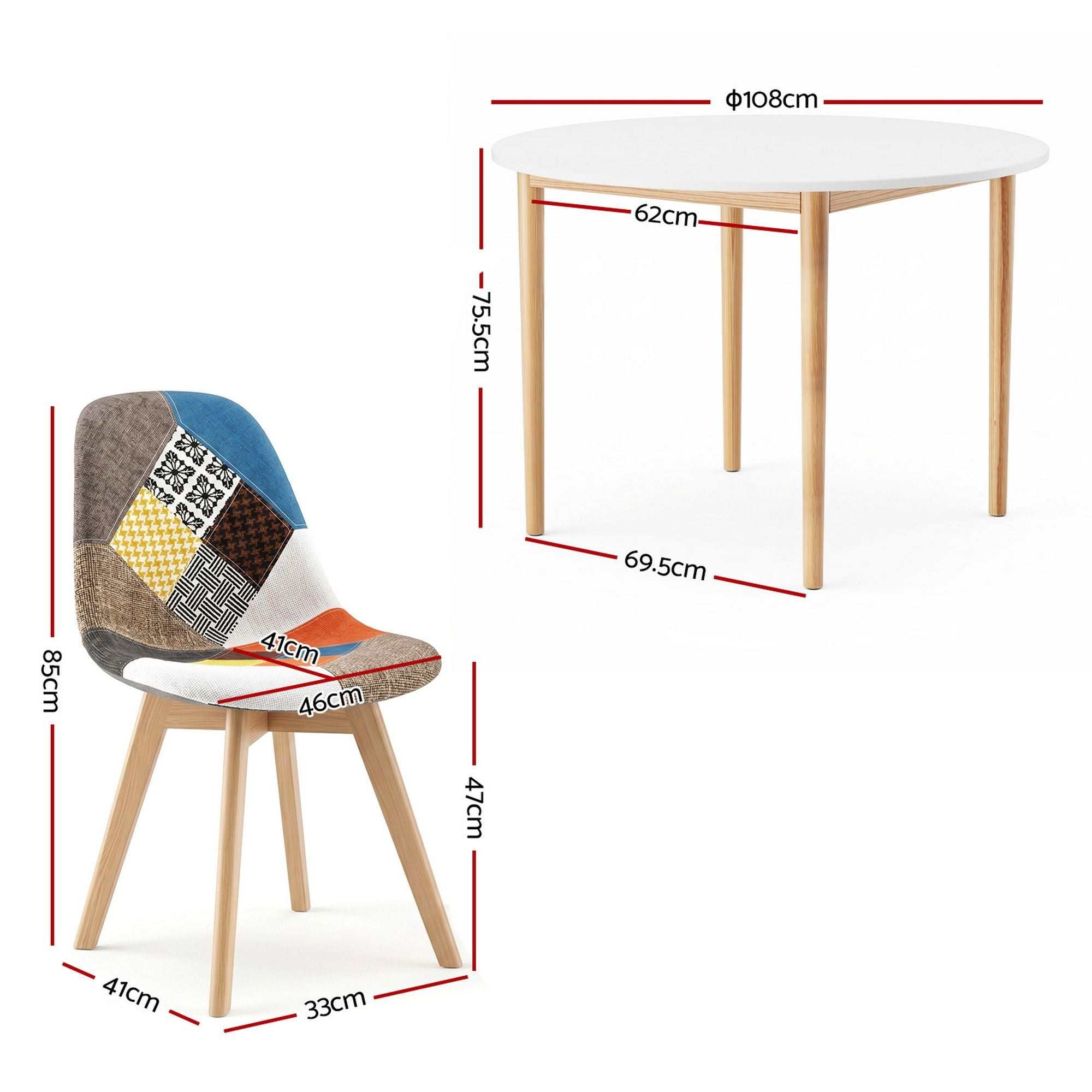 1 Artiss Dining Table and 4 Fabric Eiffel Chairs Set White
