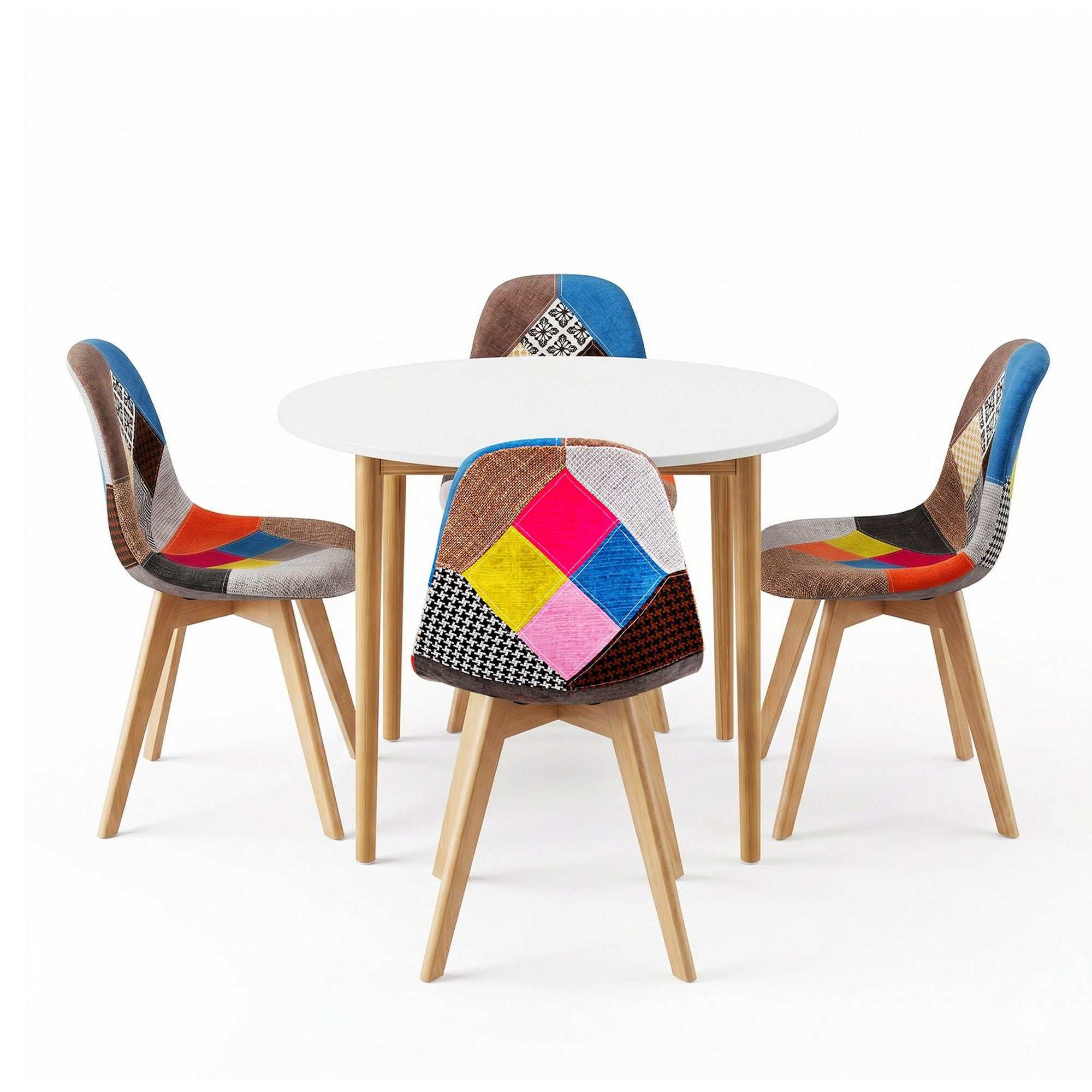 1 Artiss Dining Table and 4 Fabric Eiffel Chairs Set White