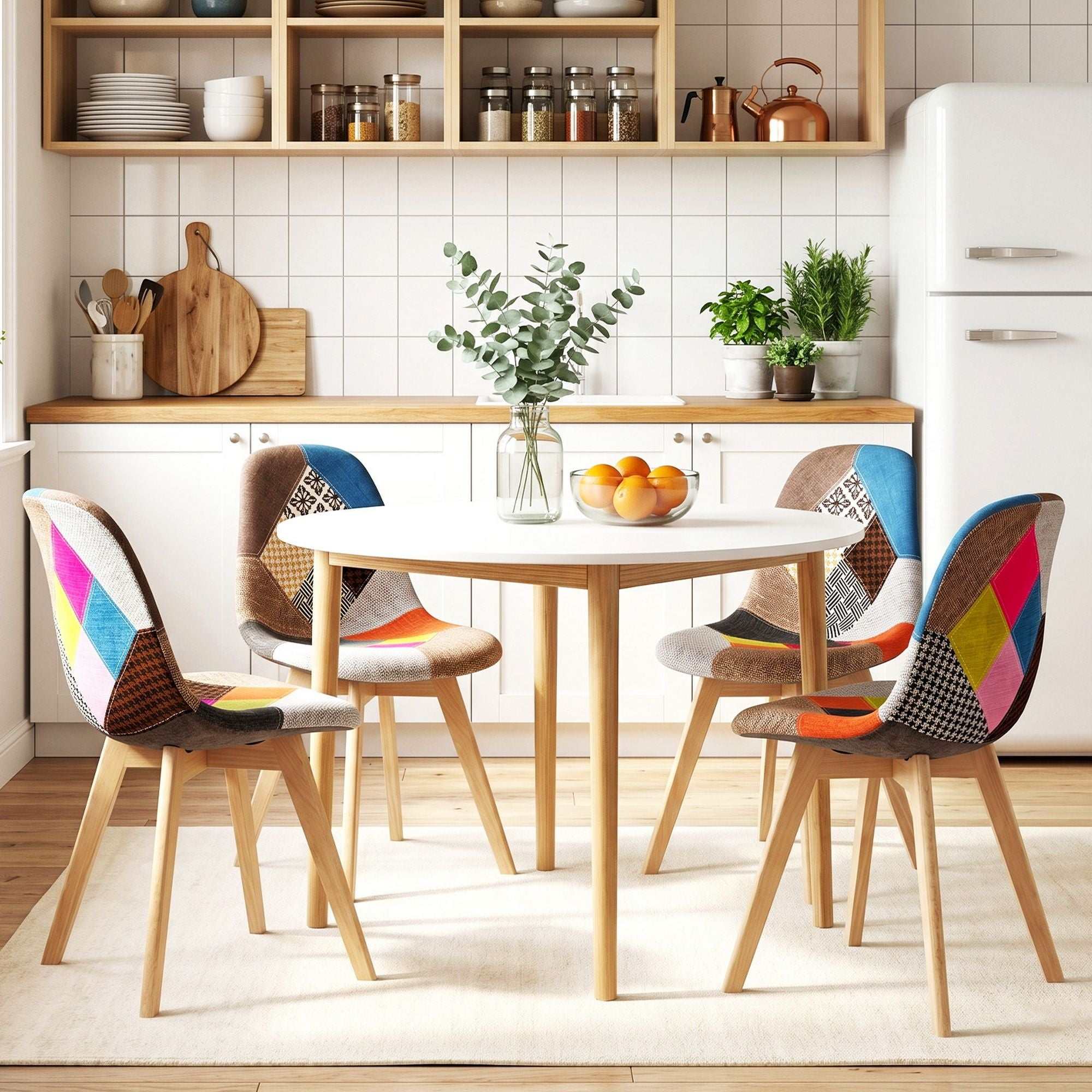 1 Artiss Dining Table and 4 Fabric Eiffel Chairs Set White