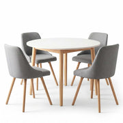 Artiss Round Dining Table and Chairs Set 5pcs Compact Kitchen Furniture White Natural Wood & Grey