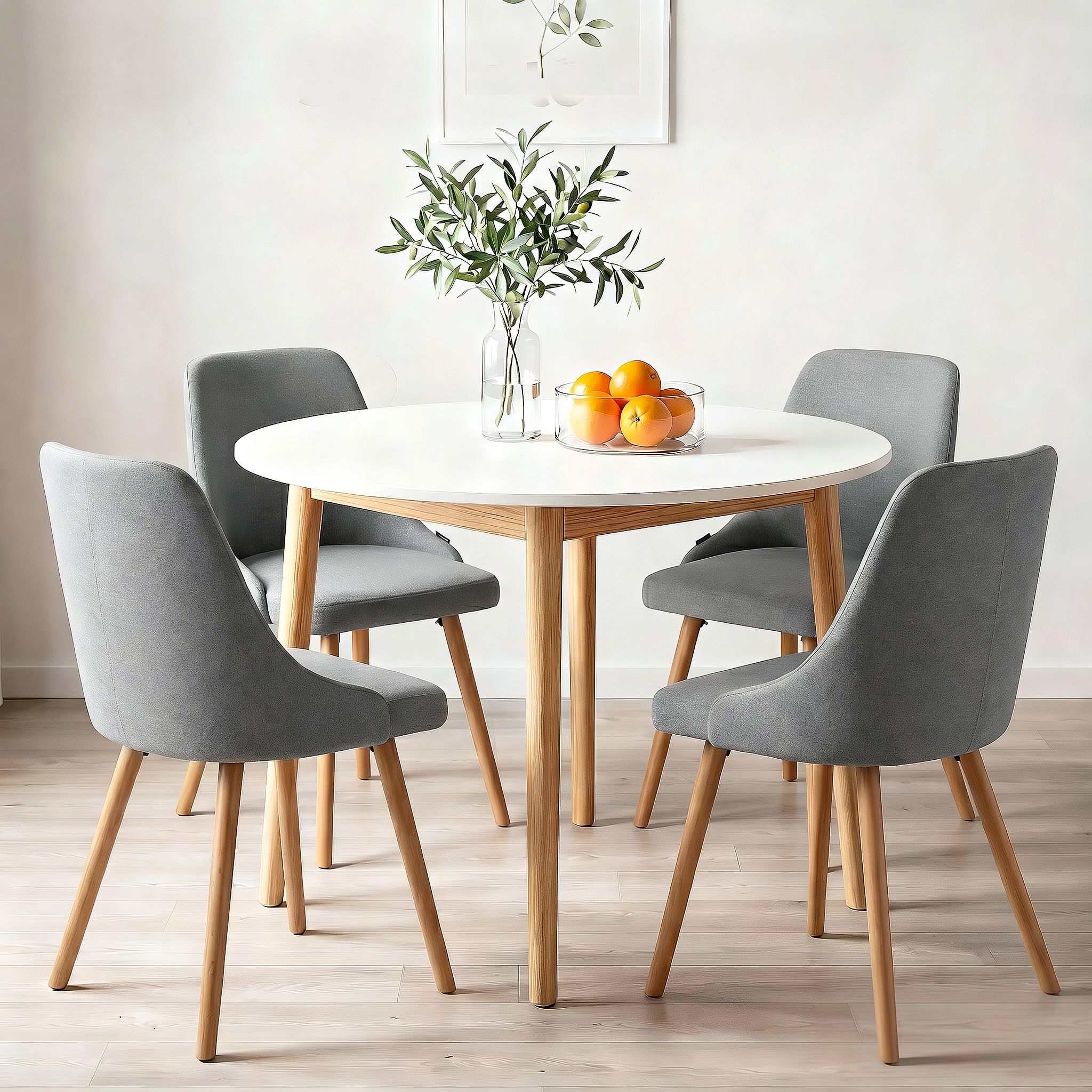 Artiss Round Dining Table and Chairs Set 5pcs Compact Kitchen Furniture White Natural Wood & Grey